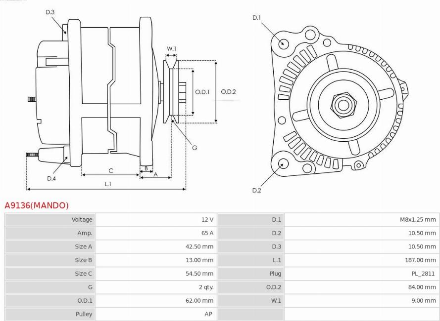 AS-PL A9136(MANDO) - Ģenerators www.autospares.lv