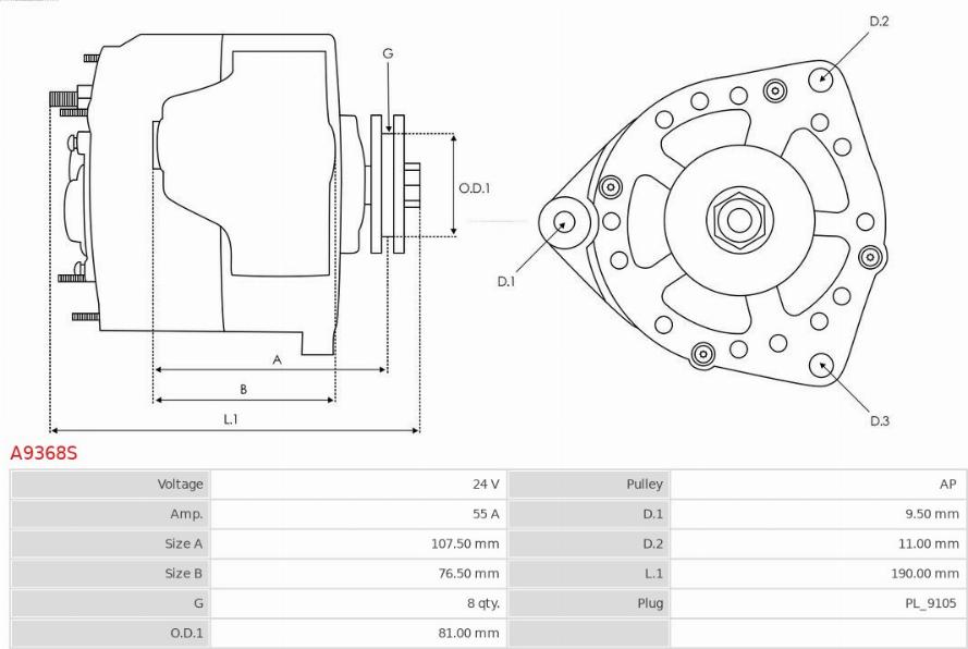 AS-PL A9368S - Ģenerators www.autospares.lv