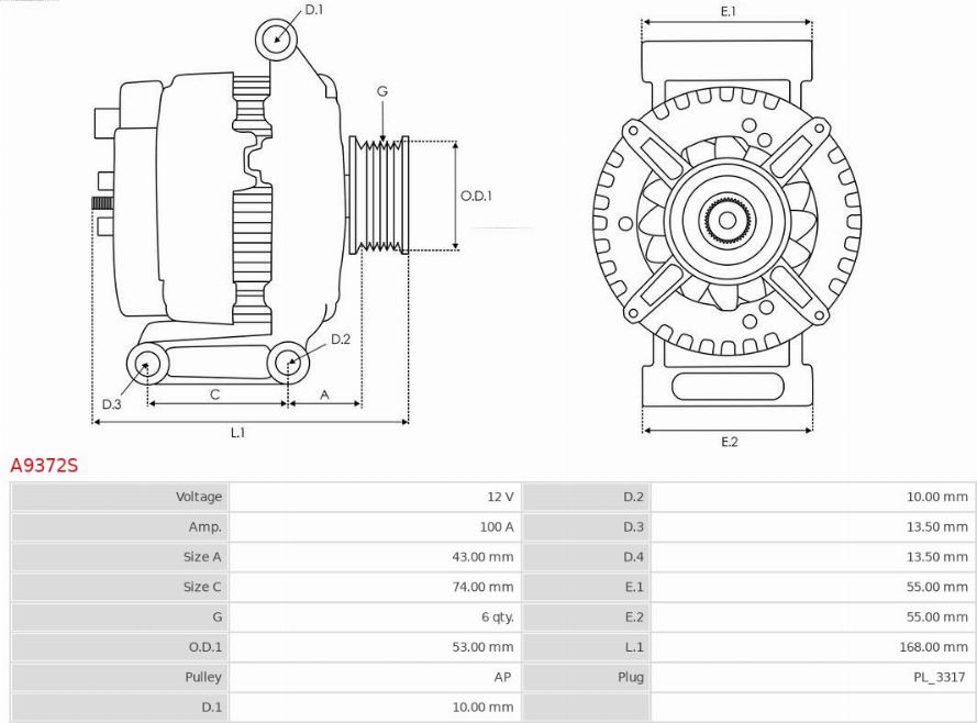 AS-PL A9372S - Ģenerators www.autospares.lv