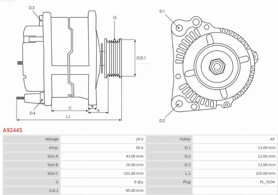 AS-PL A9244S - Ģenerators www.autospares.lv