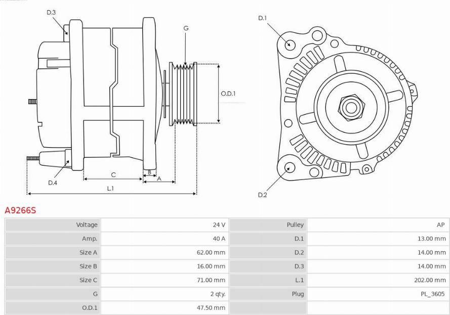 AS-PL A9266S - Ģenerators www.autospares.lv