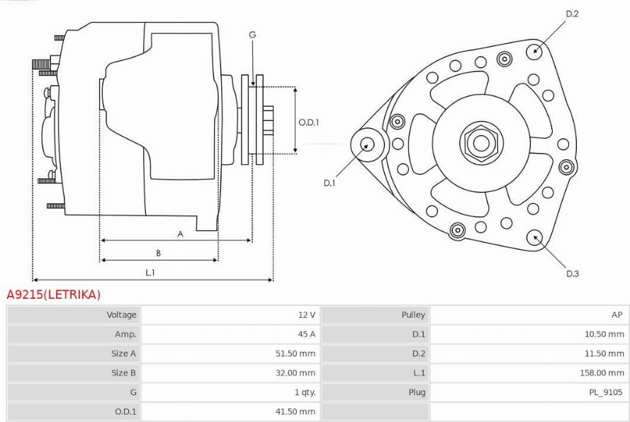 AS-PL A9215(LETRIKA) - Ģenerators www.autospares.lv