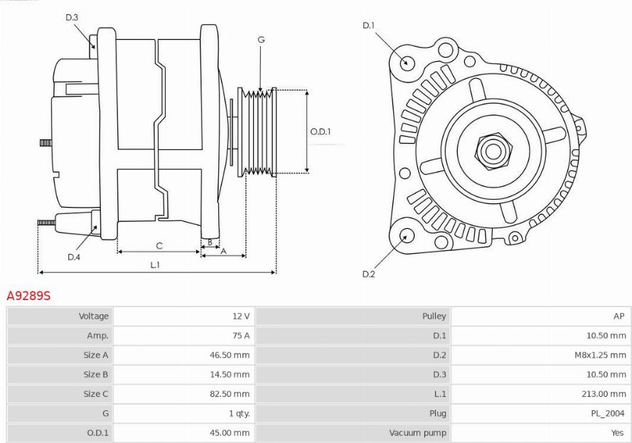 AS-PL A9289S - Ģenerators www.autospares.lv