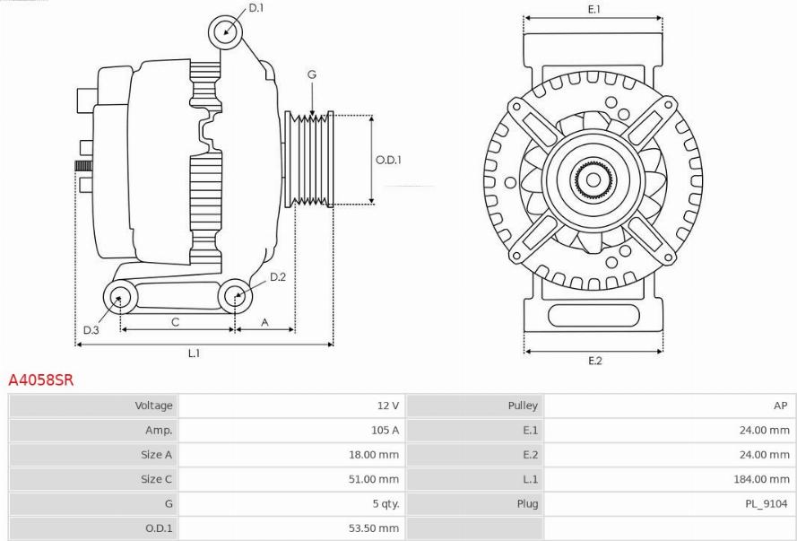 AS-PL A4058SR - Ģenerators www.autospares.lv