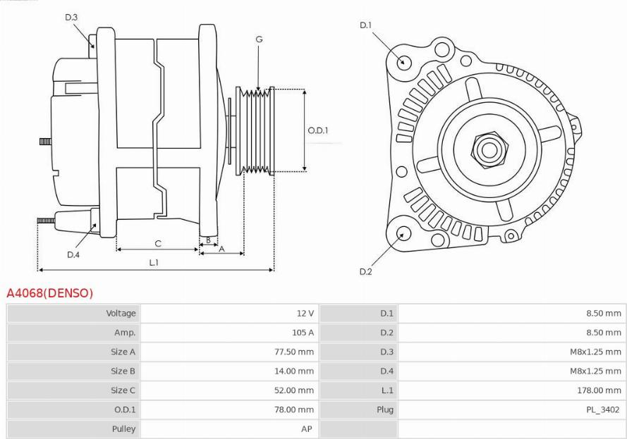 AS-PL A4068(DENSO) - Ģenerators www.autospares.lv