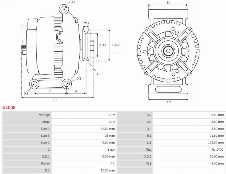 AS-PL A4008 - Ģenerators autospares.lv