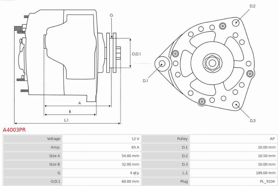 AS-PL A4003PR - Ģenerators www.autospares.lv