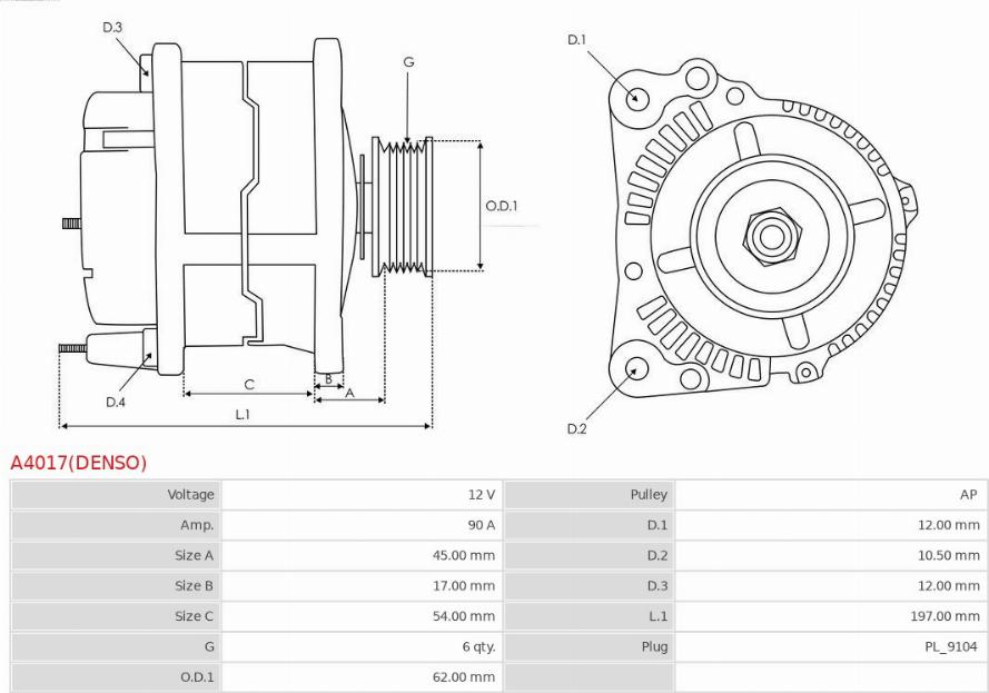 AS-PL A4017(DENSO) - Ģenerators www.autospares.lv