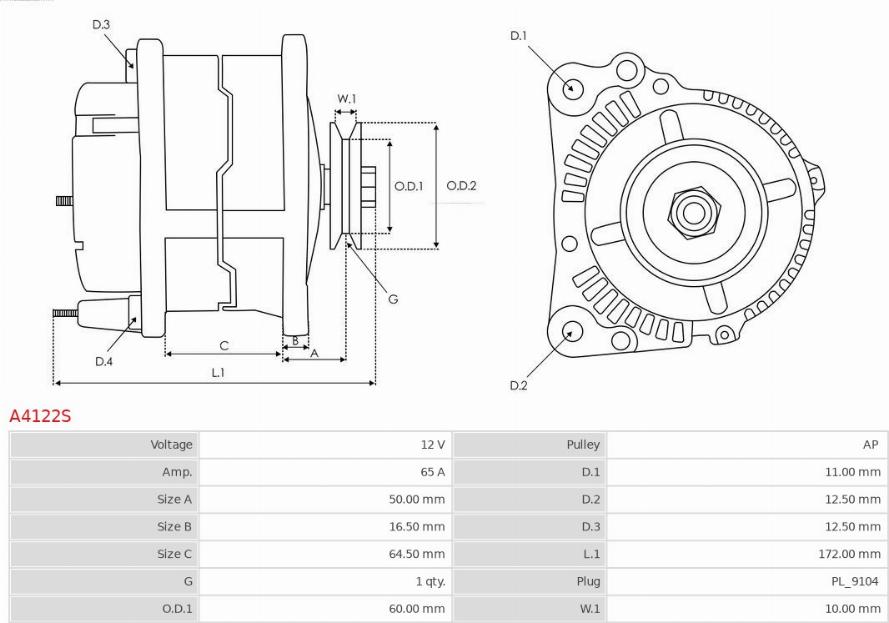 AS-PL A4122S - Ģenerators www.autospares.lv