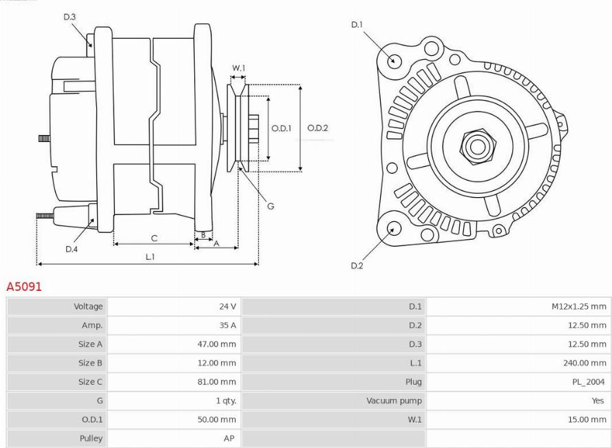 AS-PL A5091 - Ģenerators www.autospares.lv