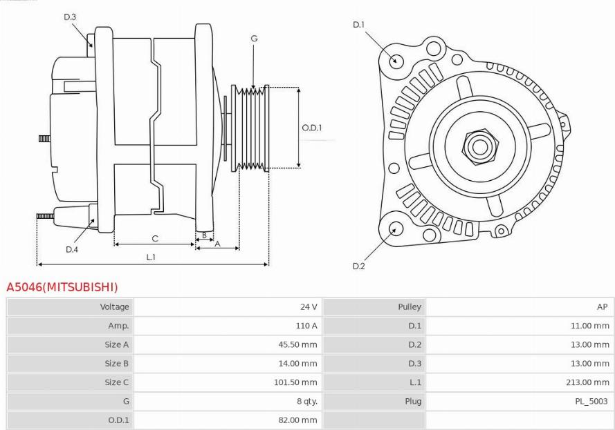 AS-PL A5046(MITSUBISHI) - Ģenerators www.autospares.lv