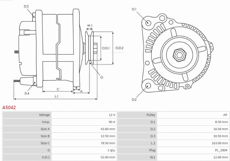 AS-PL A5042 - Ģenerators www.autospares.lv