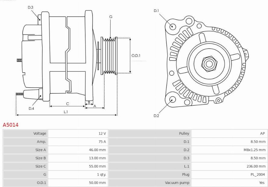 AS-PL A5014 - Генератор www.autospares.lv