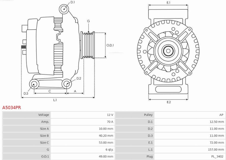 AS-PL A5034PR - Генератор www.autospares.lv