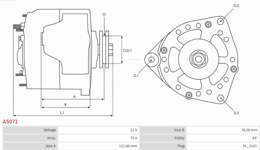 AS-PL A5071 - Ģenerators www.autospares.lv