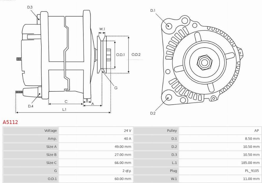 AS-PL A5112 - Ģenerators www.autospares.lv