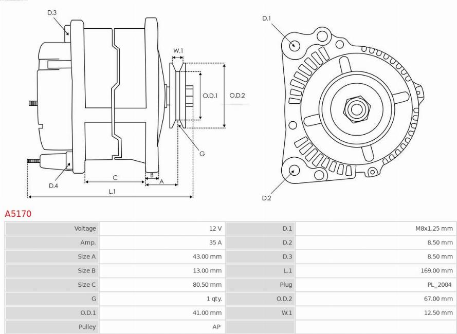 AS-PL A5170 - Генератор www.autospares.lv