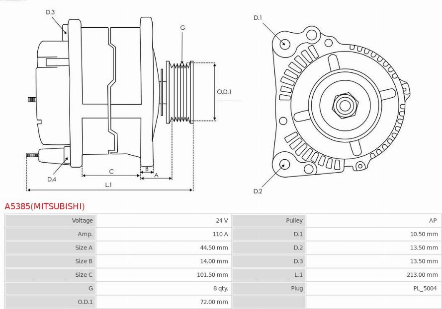 AS-PL A5385(MITSUBISHI) - Генератор www.autospares.lv