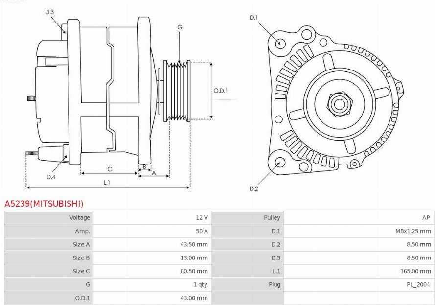 AS-PL A5239(MITSUBISHI) - Ģenerators www.autospares.lv