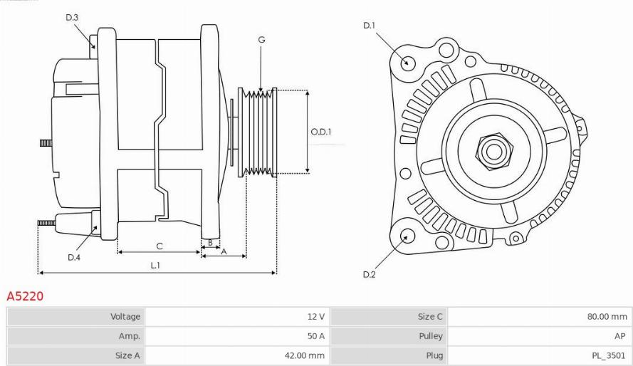 AS-PL A5220 - Ģenerators www.autospares.lv