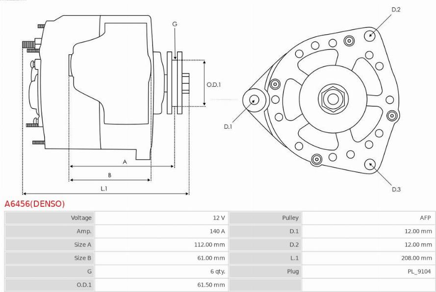 AS-PL A6456(DENSO) - Ģenerators www.autospares.lv