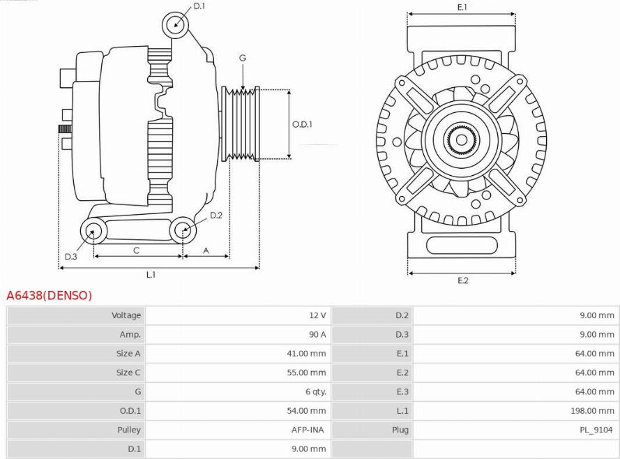 AS-PL A6438(DENSO) - Ģenerators www.autospares.lv