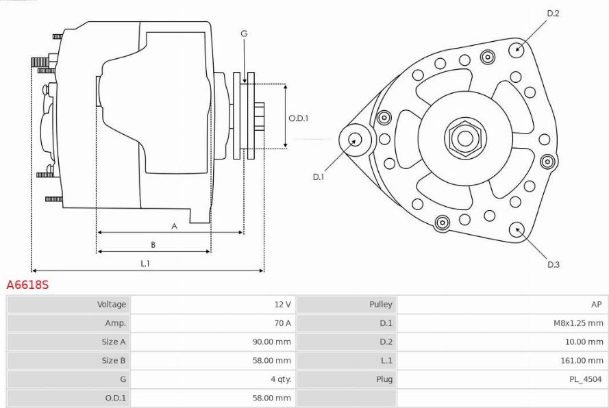 AS-PL A6618S - Ģenerators autospares.lv