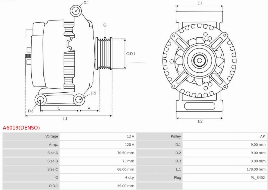 AS-PL A6019(DENSO) - Ģenerators www.autospares.lv