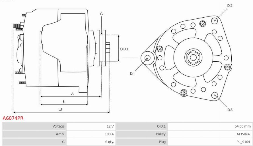 AS-PL A6074PR - Ģenerators www.autospares.lv