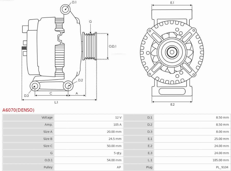 AS-PL A6070(DENSO) - Ģenerators www.autospares.lv