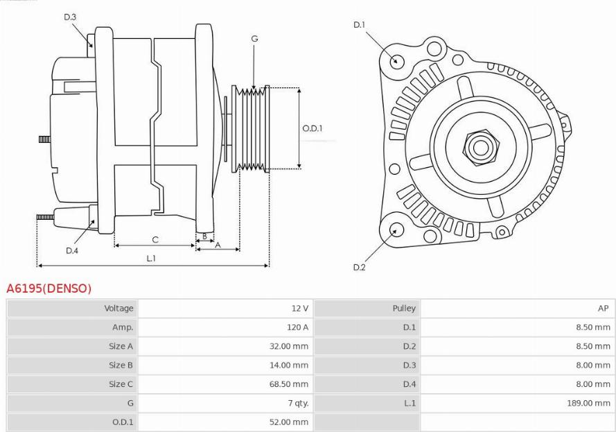 AS-PL A6195(DENSO) - Ģenerators www.autospares.lv