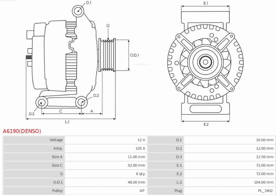 AS-PL A6190(DENSO) - Ģenerators www.autospares.lv