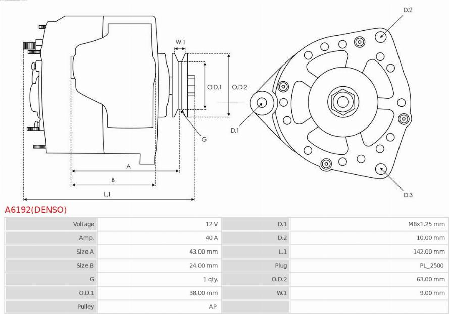 AS-PL A6192(DENSO) - Ģenerators www.autospares.lv