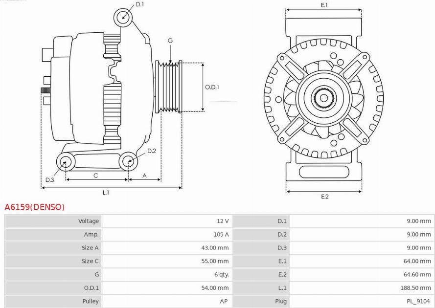 AS-PL A6159(DENSO) - Ģenerators www.autospares.lv