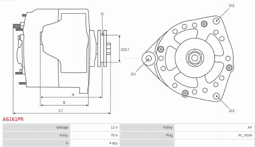 AS-PL A6161PR - Ģenerators www.autospares.lv