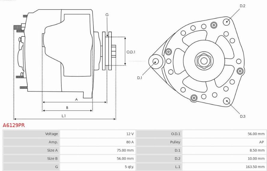 AS-PL A6129PR - Генератор www.autospares.lv