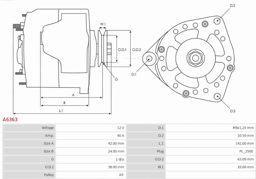 AS-PL A6363 - Ģenerators www.autospares.lv