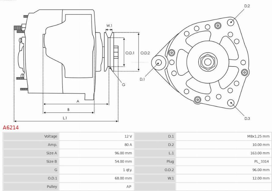 AS-PL A6214 - Генератор www.autospares.lv