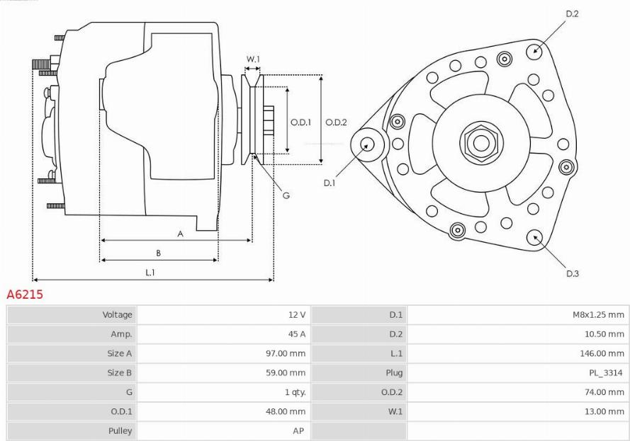 AS-PL A6215 - Генератор www.autospares.lv