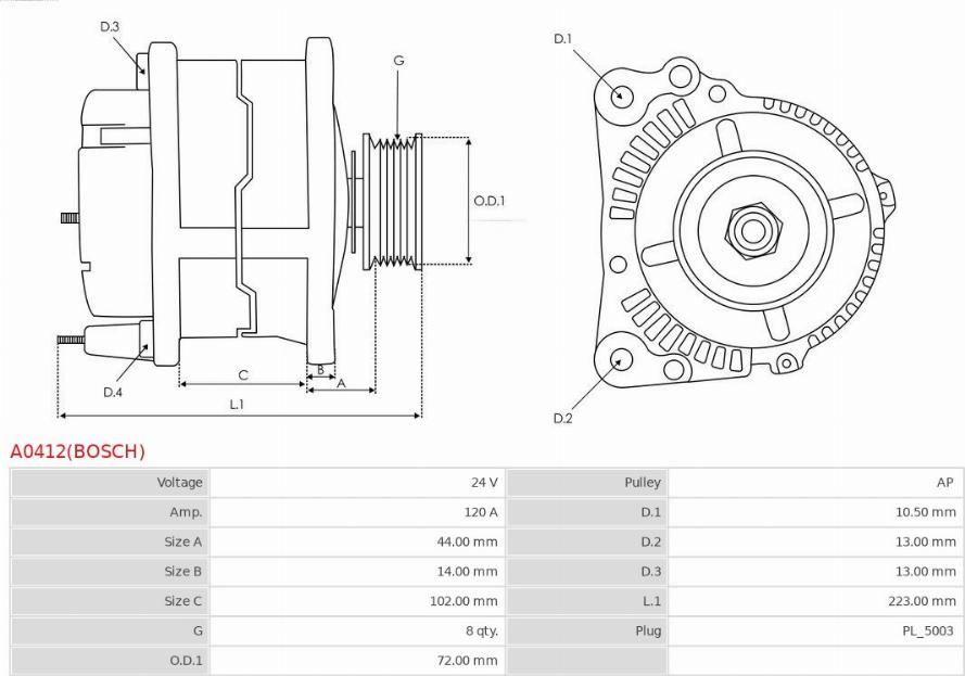 AS-PL A0412(BOSCH) - Ģenerators www.autospares.lv