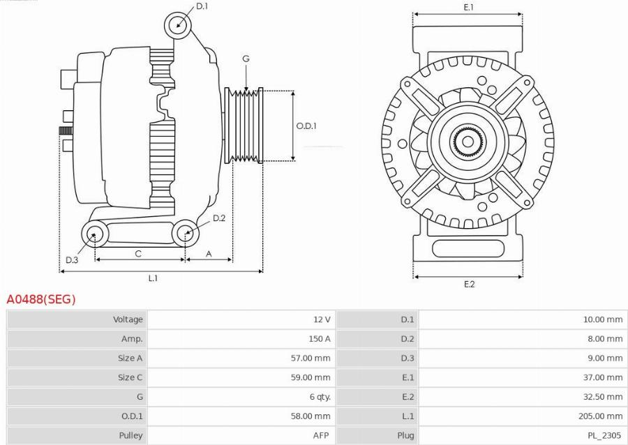 AS-PL A0488(SEG) - Ģenerators www.autospares.lv