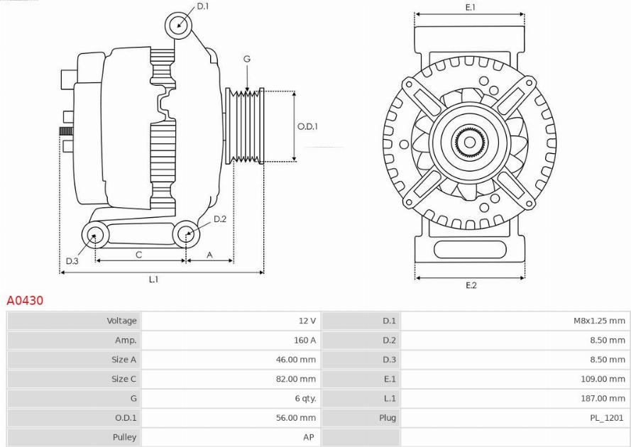 AS-PL A0430 - Генератор www.autospares.lv