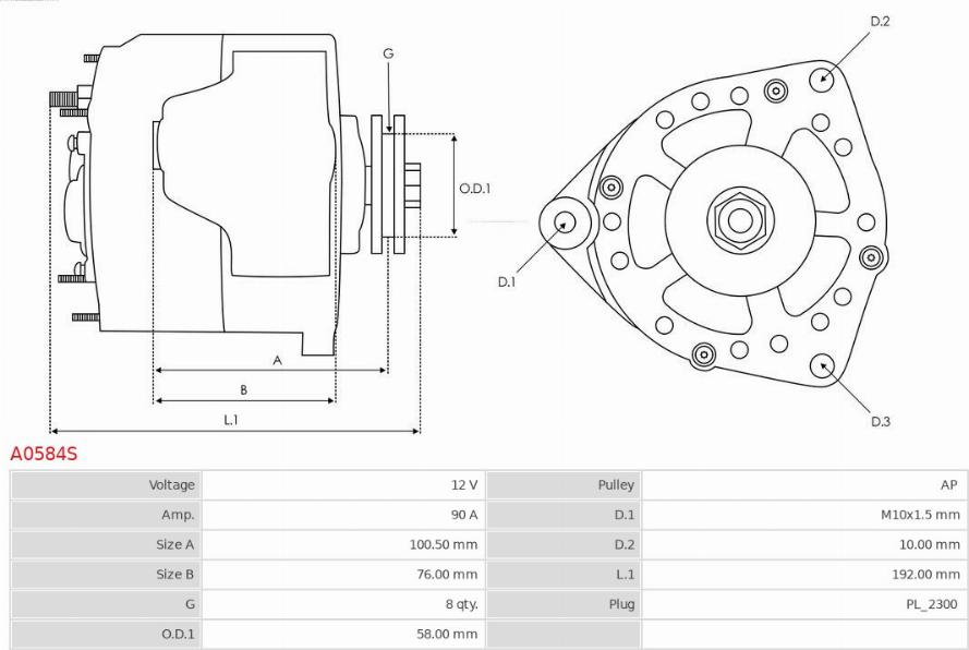 AS-PL A0584S - Ģenerators www.autospares.lv