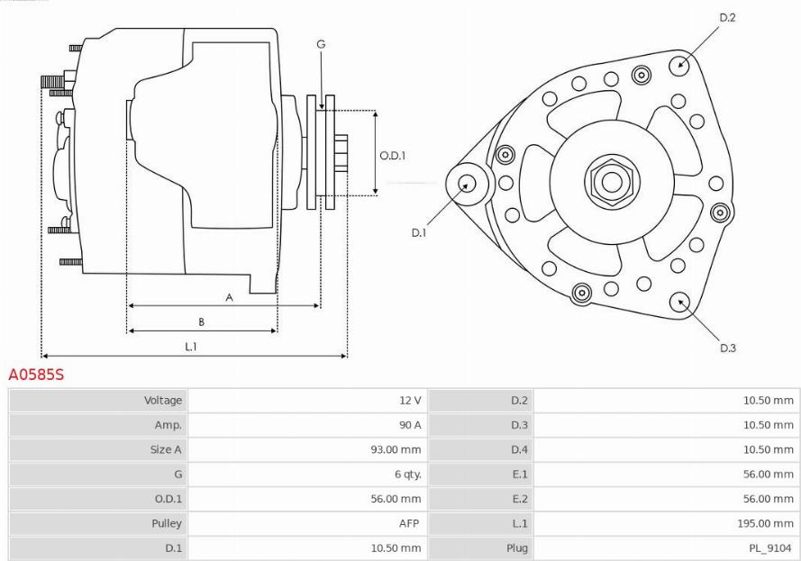 AS-PL A0585S - Ģenerators www.autospares.lv