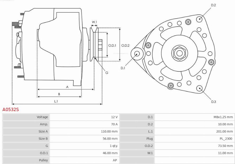 AS-PL A0532S - Alternator www.autospares.lv