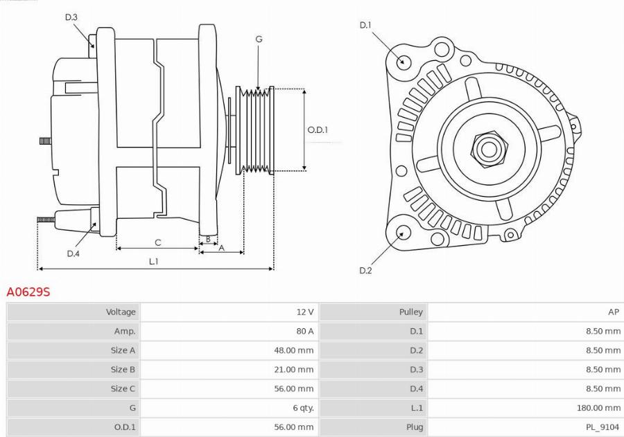 AS-PL A0629S - Ģenerators www.autospares.lv