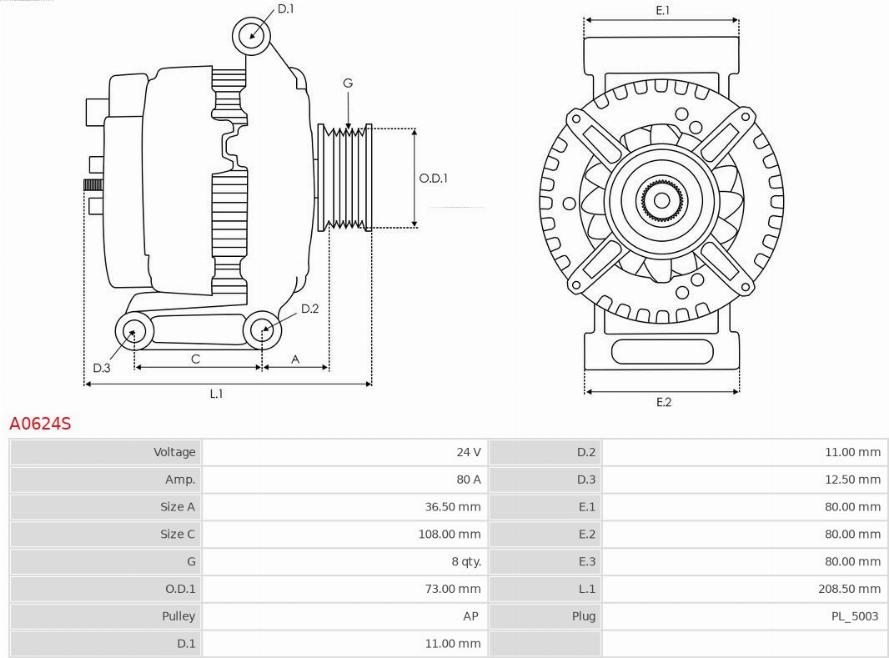 AS-PL A0624S - Ģenerators www.autospares.lv