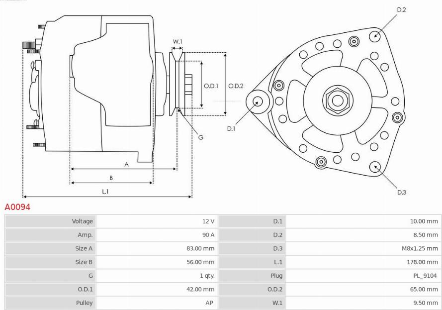 AS-PL A0094 - Ģenerators www.autospares.lv