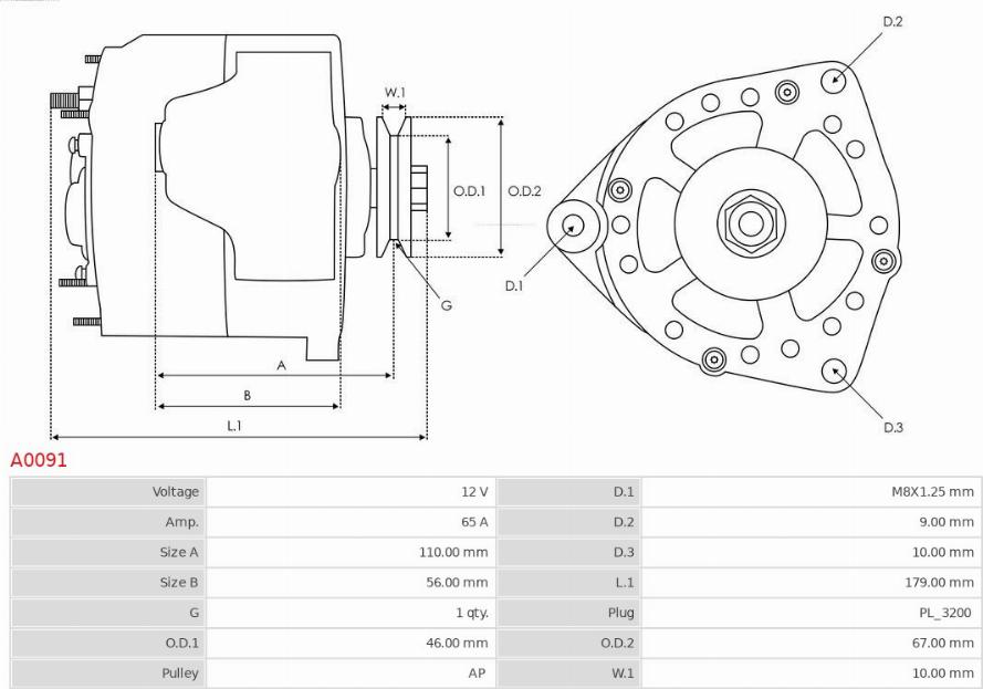 AS-PL A0091 - Генератор www.autospares.lv