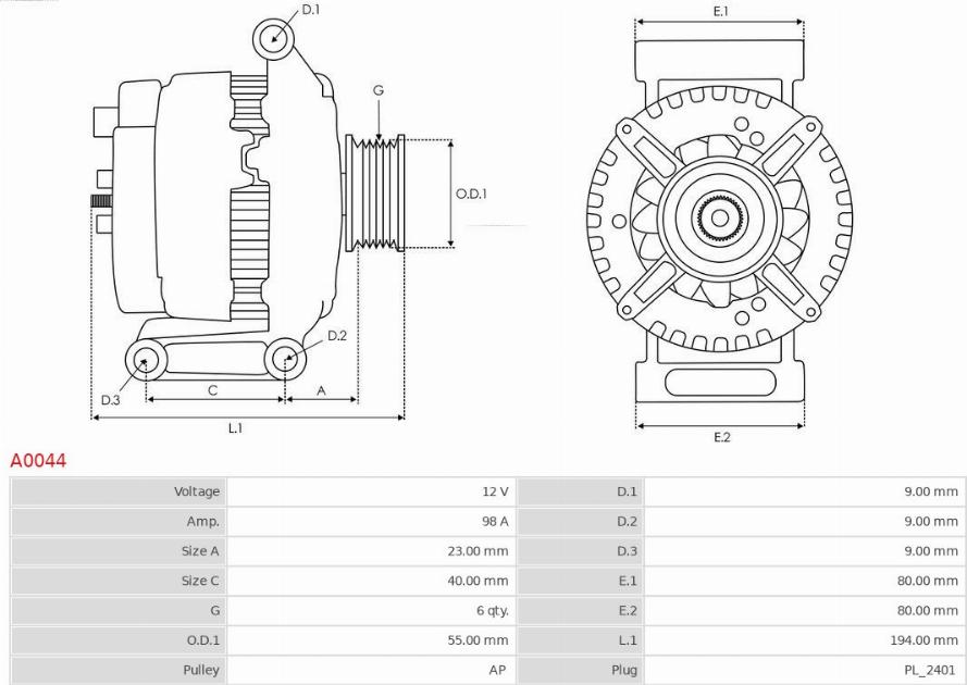 AS-PL A0044 - Ģenerators autospares.lv